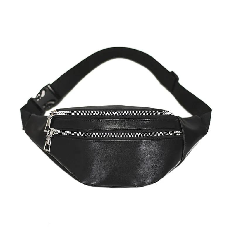 Vintage Solid Color Chest Bag for Women PU Leather Crossbody Bag Double-zipper Waist Bags Fanny Pack Casual Lady Purse