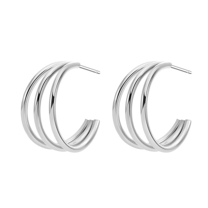 Trendy Gold-Plated Triple C-Shaped Titanium Steel Earrings