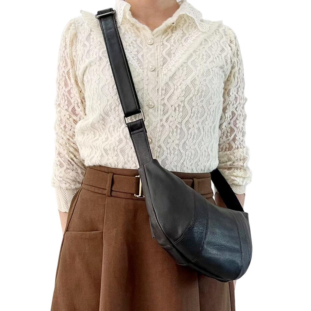 Ветер Повседневная кожаная женская сумка Круассан Сумка Черная коровья кожа Сращивание плеча женская сумка-мессенджер Ретро сумка