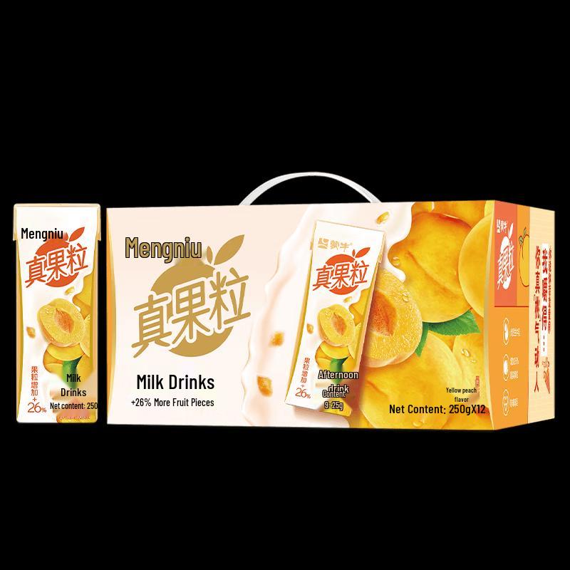 Молочный напиток Mengniu Zhenguoli «Желтый персик» с кусочками фруктов