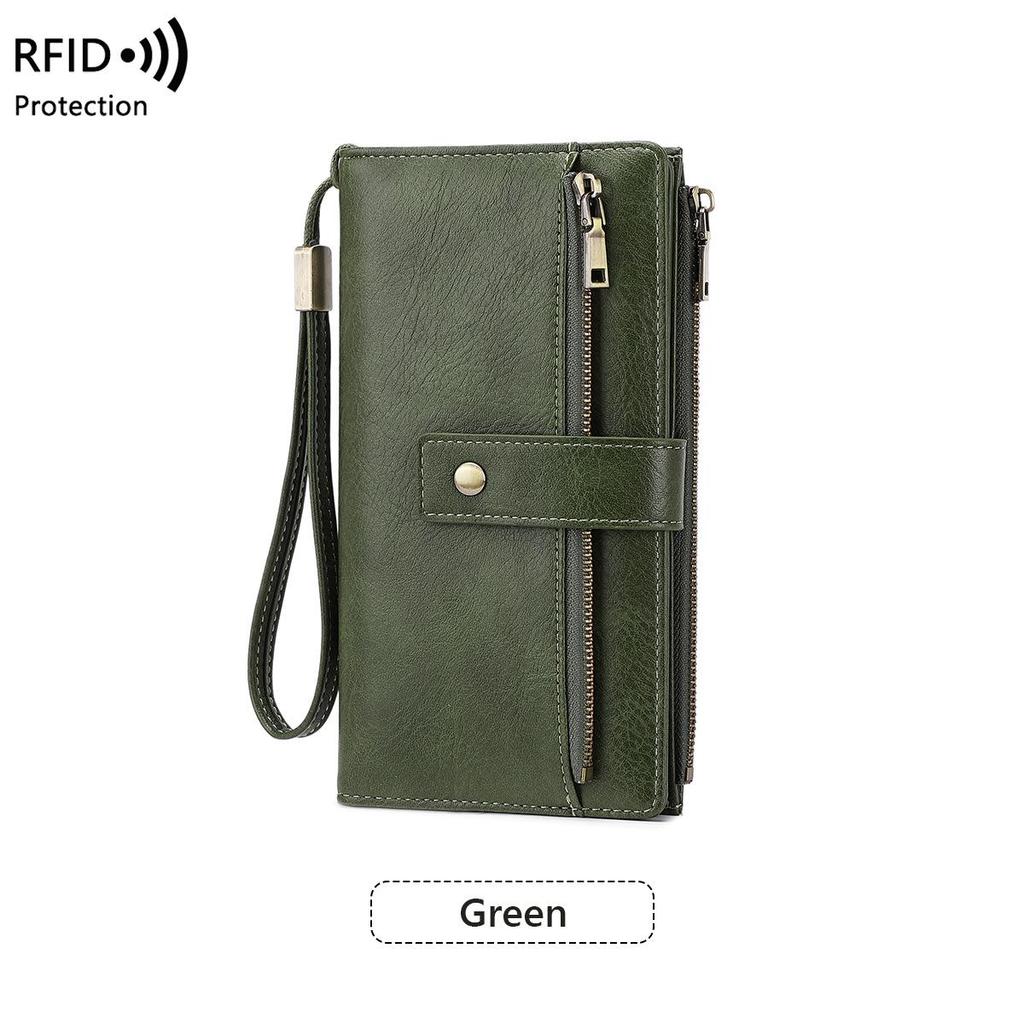 Женский длинный кошелек с RFID-защитой и защитой от магнитных полей: Ретро многокарточный трехстворчатый клатч