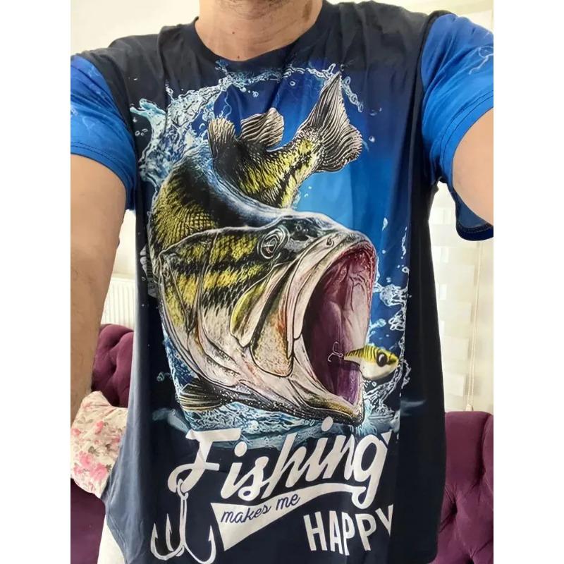 Летние мужские футболки для рыбалки с коротким рукавом, 3D-принтом рыбы, уличные футболки, хип-хоп, большого размера, мужские футболки, свободные, повседневные, с круглым вырезом, топы
