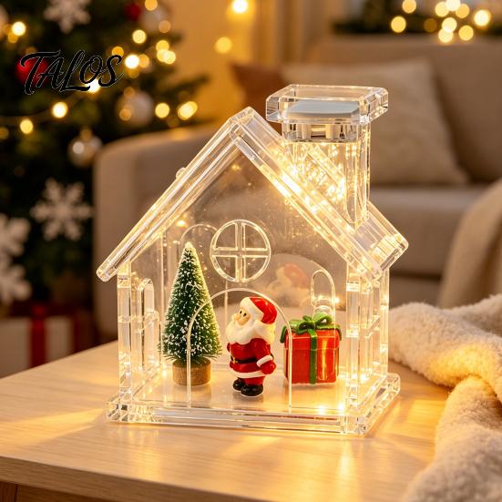 Миниатюрная витрина для поделок, прозрачный акриловый домик-украшение, DIY заполняемый Рождественский с подсветкой, перезаряжаемый светодиодный декоративный стол с подсветкой