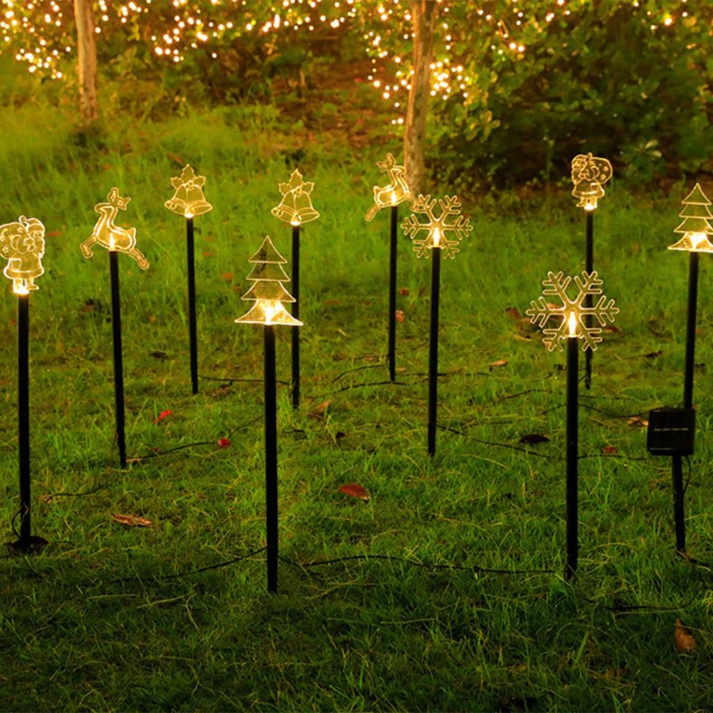 Lanito Christmas Solar Garden 5 in 1 Christmas String Snowflake Ornament Santa Claus Christmas Decorative Automatically Turns On at IP65 Garden