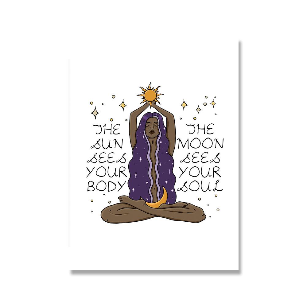 Ретро Девушка Йога Положительная Энергия Обнаженное Искусство Плакат Печать Женское Психическое Здоровье Абстракция Солнце Луна Холст Феминизм Тренажерный Зал Домашний Декор