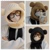Bear Ear Knitted Hooded Beanie Hat Solid Color Pullover Hat Kawaii Balaclava Hat  Female/Girls