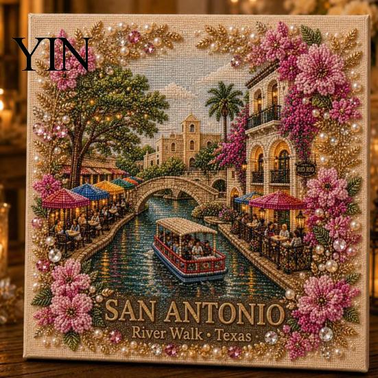 Handmade Gift for Women American Destination Faux Pearl Art Kit, Scenic Landscape Painting Retro Craft Set DIY 3D Bead Kit Adults, Home Decor