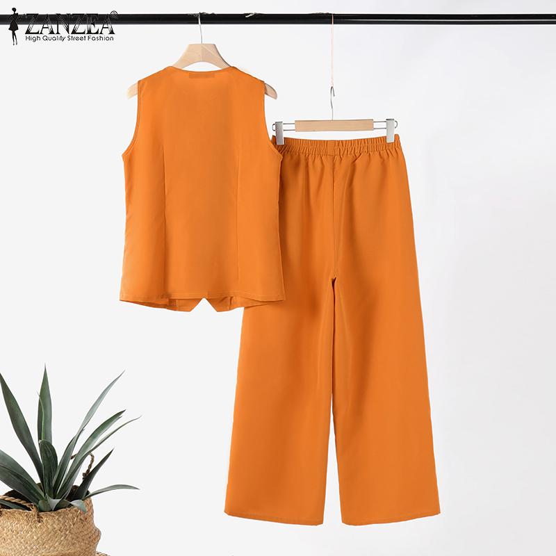 ZANZEA Женский летний комплект из жилета без рукавов с круглым вырезом и широкими брюками