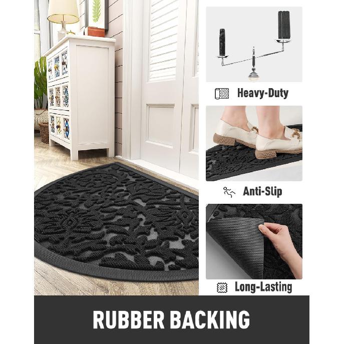 Tchdio Полукруглый коврик для входной двери-Нескользящий резиновый коврик для прихожей для улицы-Низкопрофильный сверхпрочный приветственный коврик Легко чистить Все