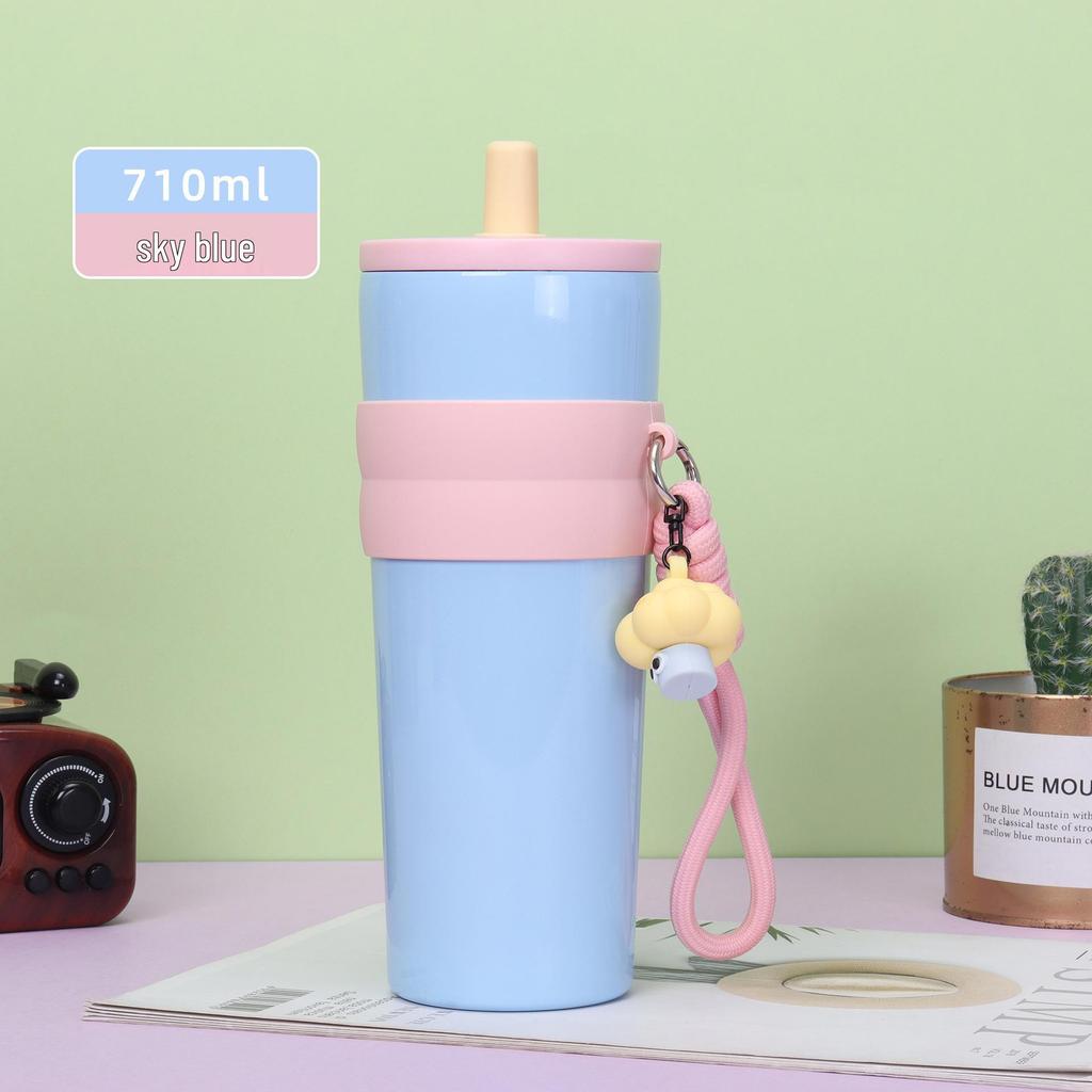 Термокружка из нержавеющей стали 316 Aurora с ручкой и соломинкой - Креативная автомобильная кружка