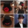 Classic Black Rose Gentleman Cap Vibrant Red Magician Fedora Headwear  Drama Actors