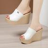 Women Wedges Slippers 2024 New Summer Open Toe Solid Color Shallow Sandals High Heels Platform Slippers Slides Women