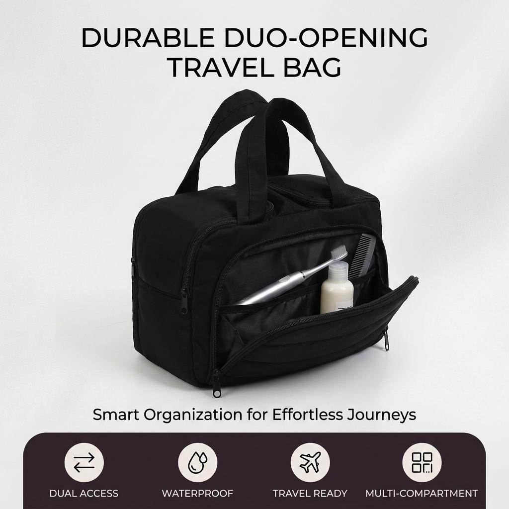 Large Capacity Double Opening Cosmetic Bag Waterproof Travel Toiletry Organizer with Portable Handle