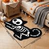 Skeleton Cat Shape Rug Soft Flannel Irregular Floor Mat Anti‑slip Halloween Carpet For Entrance Bedroom Home Party Decor