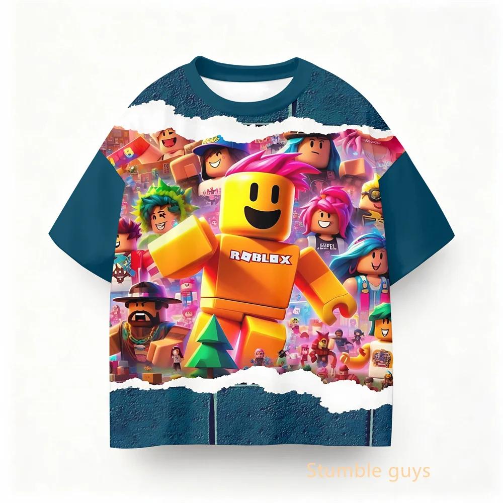 Одежда для мальчиков и девочек Дети Roblox Летняя Повседневная Футболка Аниме Игра