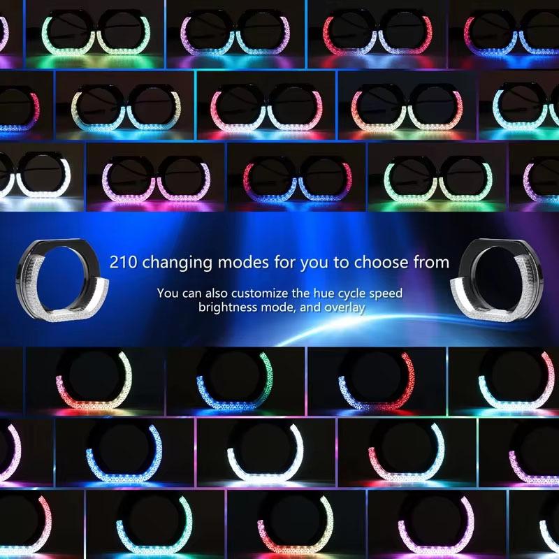 2 шт. 5D RGB Ангельские Глаза Кольца Гало с Поворотниками Приложение Bluetooth Светодиодные Мотоцикл Модификация Дневные Ходовые Огни Автомобильная Фара 12В