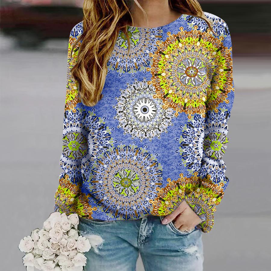 Tops For Women Dopamine Gear Print Round Neck Long Sleeve T-shirt Fall Casual Slim Pullover Women's Long Sleeve Top