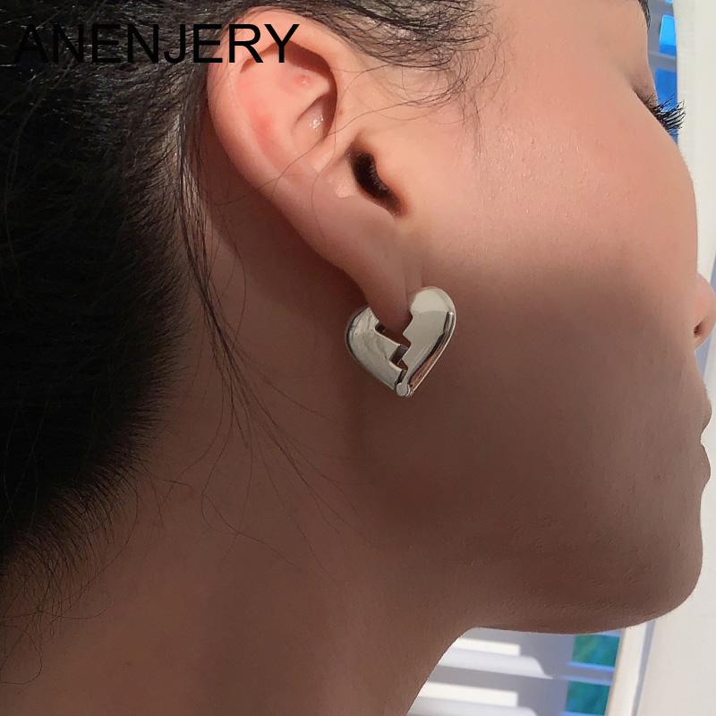 ANENJERY 1 шт. серьги-кольца в форме разбитого сердца для женщин, модные изысканные металлические серьги-обнимашки с геометрическим рисунком, ювелирные аксессуары