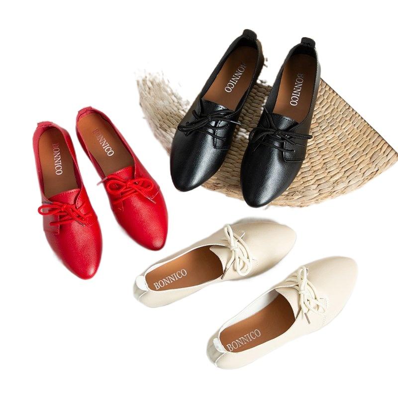 Весенние женские туфли на плоской подошве со шнуровкой на плоской подошве Балетки Легкие женские туфли Удобная обувь с острым носком Туфли-лодочки для бабушки