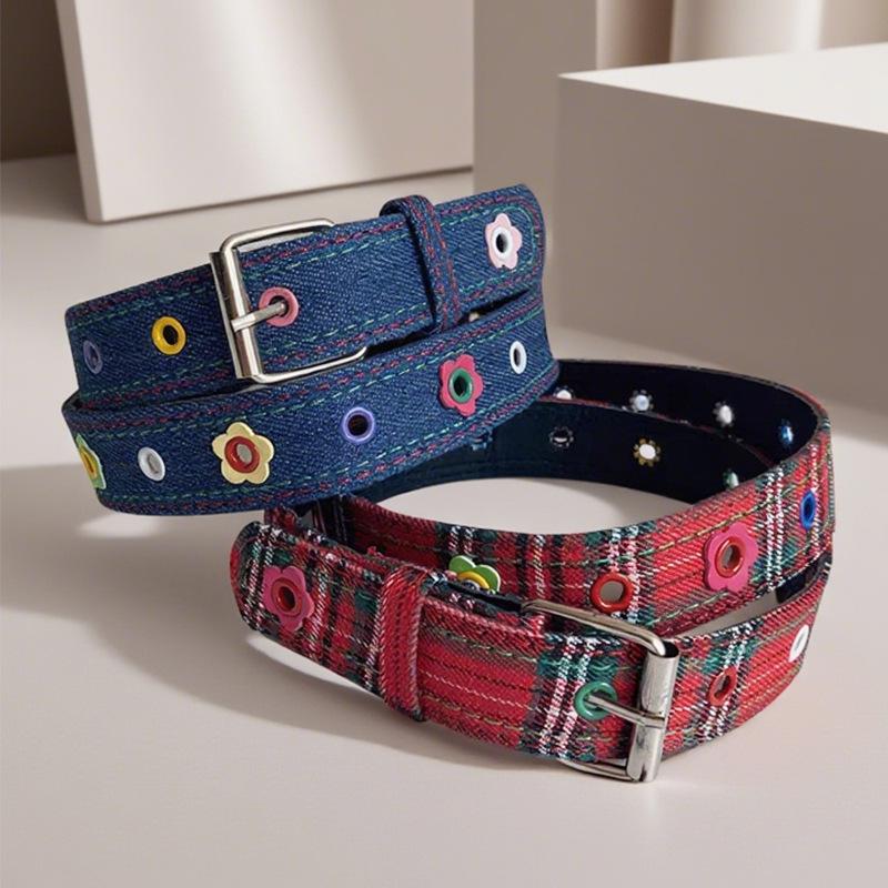 Belt Y2k Dopamine Flower Red Plaid Belt, Female Sweet Cool Babes Denim Blue Tide