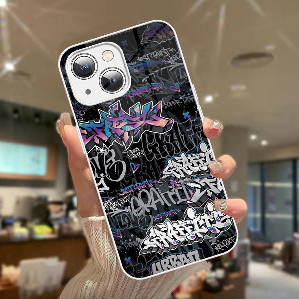 Крутая Черная Граффити Защитная Крышка из Закаленного Стекла для iPhone 14 13 12 Mini 11 Pro XS Max X XR 14 Plus