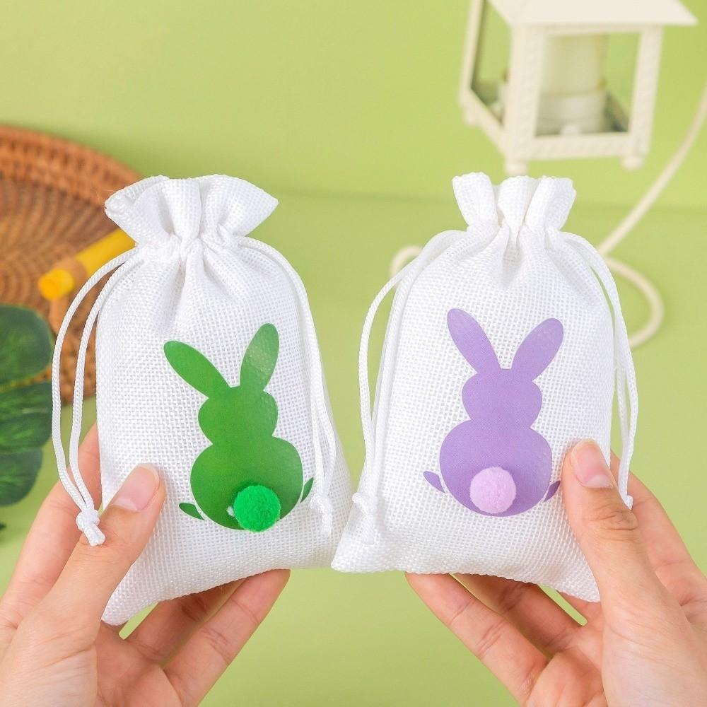 10PCS Reusable Drawstring Gift Bags Bunny Pattern Rabbit Candy Bags Snack Pack Bags Kids Treats