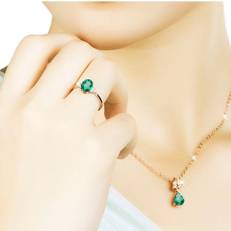 Sace Gems Простое открывающееся кольцо из медного сплава, женственное кольцо из желтого золота 18 карат с зеленым цирконом, ювелирные изделия