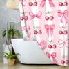 Pink Fruit Shower Curtain, Red Cherry Bow Aesthetic Watercolor Bathroom Curtain,Bowknot Princess Curtain Waterproof Polyester Washable with 12