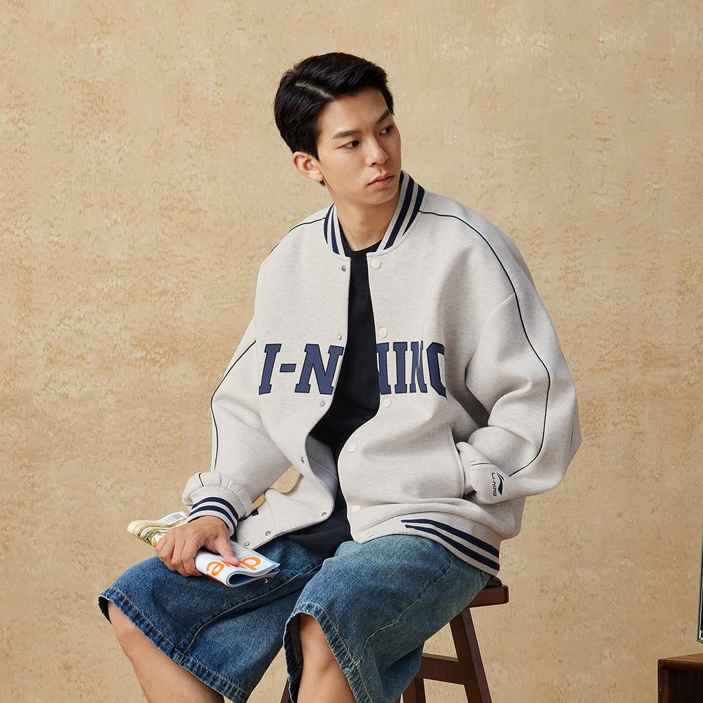 Li Ning Sports Lifestyle Series American Trend Retro Baseball Cardigan Push Up Удобная повседневная толстовка унисекс AWDUF67-3