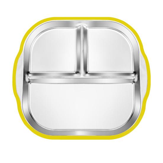 Тарелка для малышей из нержавеющей стали с присоской, 3-секционная детская миска с нескользящей силиконовой ручкой, небьющаяся металлическая детская тарелка