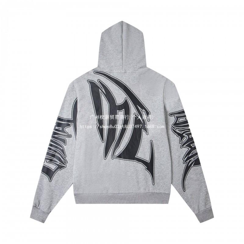 Mens Oversized Hooded Zip-Up Sweatshirt With Rhinestone Letter Print Cotton Streetwear