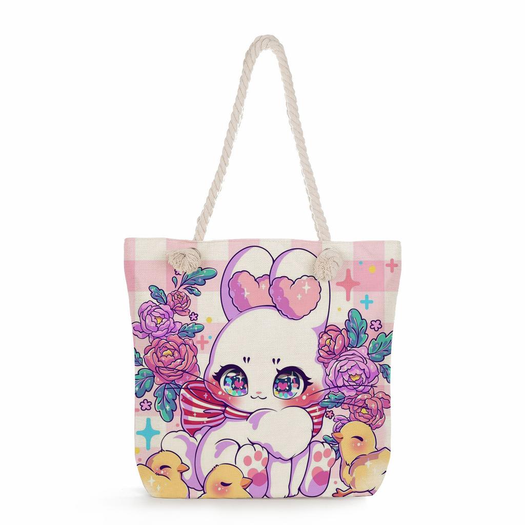 Creative Rabbit print thick rope single-shoulder beach bag 7247 CLE
