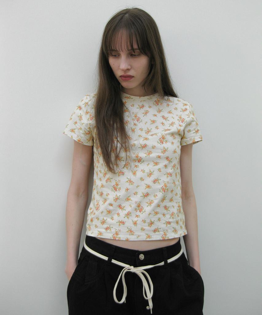 PARTIMENTO WOMEN Floral Printed Short Sleeve Tee_Cream