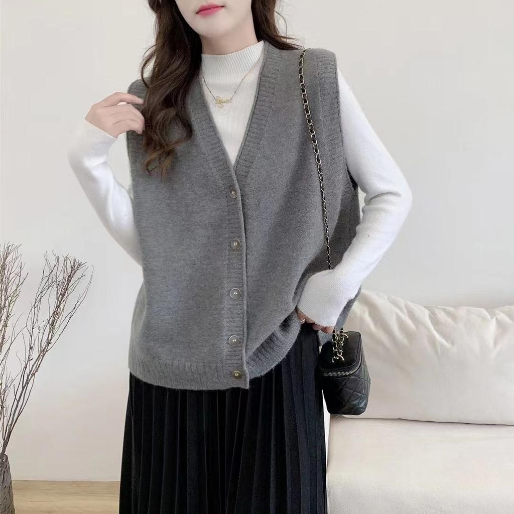 Женский осенне-зимний вязаный свитер-жилет, новый свободный кардиган без рукавов, универсальная куртка с открытыми плечами