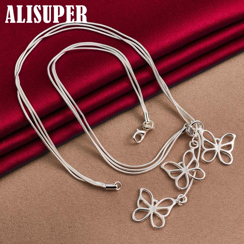 Ювелирные изделия из стерлингового серебра 925 пробы с тремя змеями и цепочкой-бабочкой