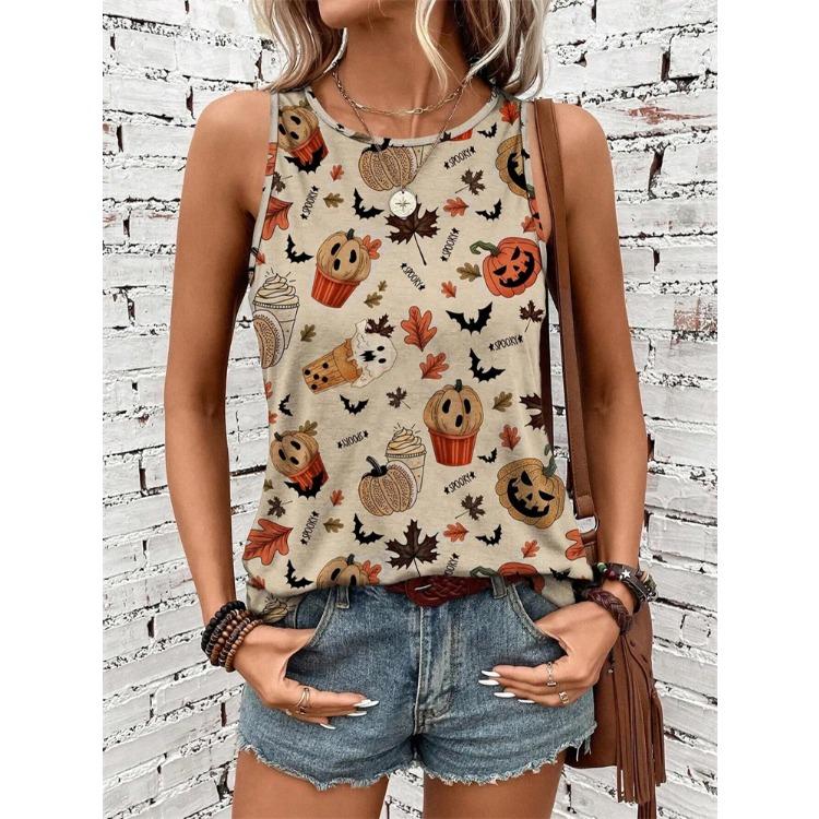 Flower Pattern 3D Print Women's Tank Tops Summer O-Neck Casual Vest Off Shoulder Sleeveless Top