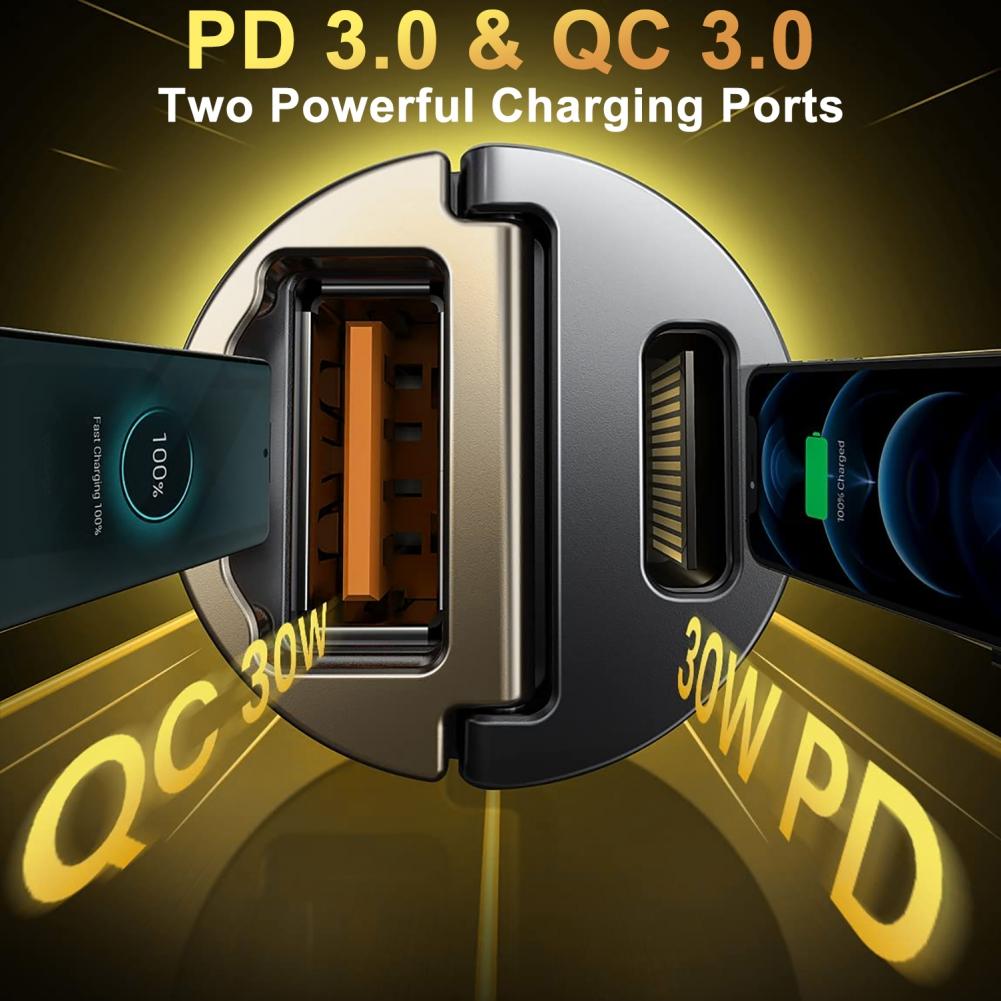 Автомобильное зарядное устройство USB C, сверхбыстрая зарядка 30 Вт PD/30 Вт QC, самая маленькая автомобильная зажигалка USB-зарядное устройство, совместимое с iPhone, Samsung и т. д.