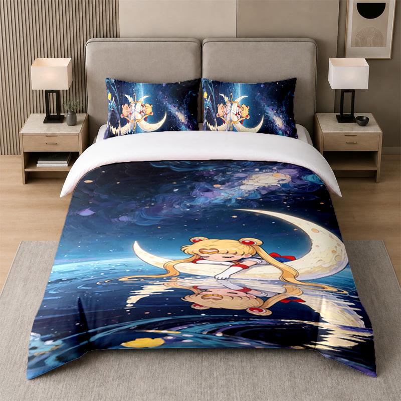 3Pcs Bed Set,Sailor Moon 1 Duvet Cover and 2 Pillowcases, Printed Bedding Decor For Guest Room