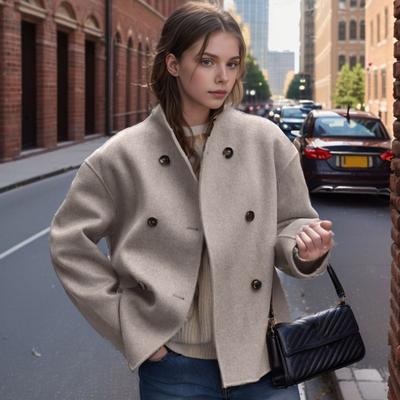 Осень-зима Женская куртка однобортная двубортная утолщенная кардиган свободные длинные рукава воротник-стойка нагрудные карманы верхняя одежда