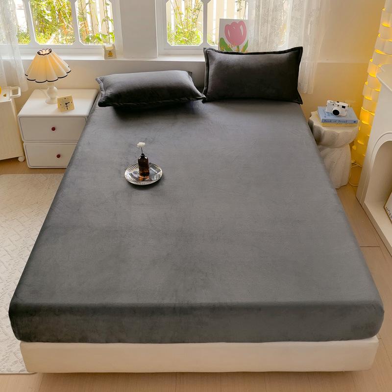 Solid Color Milk Velvet Mattress Cover Set - Thick, Warm, Full-Surround Protection