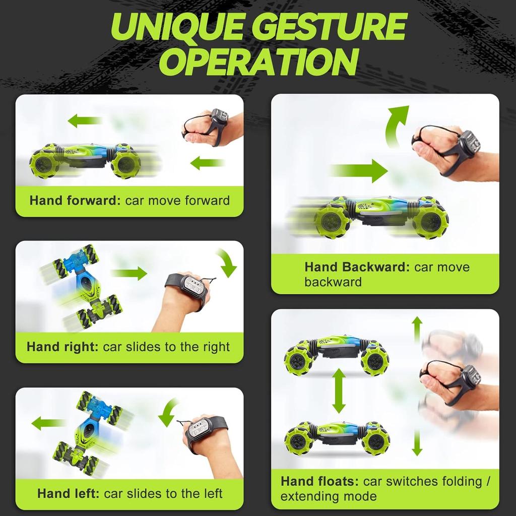 Радиоуправляемая машина с жестами, каскадерская машина с ручным управлением для мальчиков и девочек 6–12 лет, 4WD, 2,4 ГГц, пульт дистанционного управления, датчик жестов, игрушечные машинки, дрифт-поворотный автомобиль со светлой музыкой