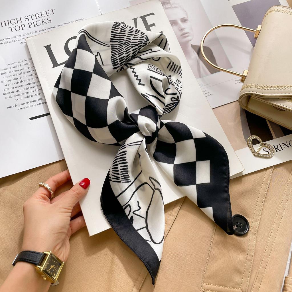 Brand Floral Print Silk Square Scarf Women Soft Satin Kerchief Hairband Neckerchief Head Hijab Lady Headband Foulard Bag Ribbon