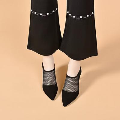 Туфли-сетка с острым носком женские весенне-летние новые сетчатые ажурные туфли-лодочки на шпильке с задней молнией, черные модные туфли