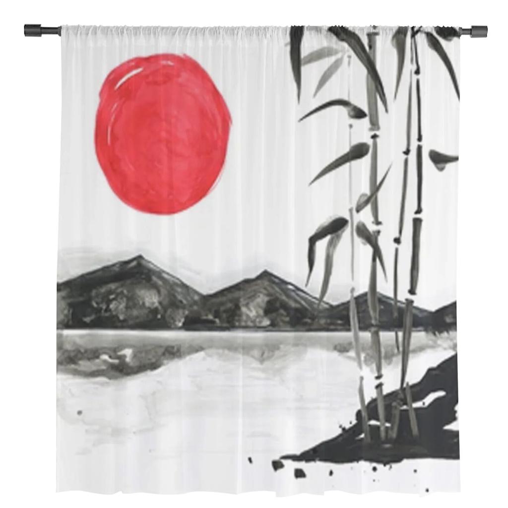 Горы в японской живописи, прозрачные шторы, вуаль для спальни, занавеска для гостиной, окна, прозрачные шторы для кухни, тюлевые шторы