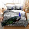 Peacock Printed Bedding Set, Duvet Cover + 2 Pillowcases Elegant Bird Pattern Soft Bed Sheets for Living Room Dorm Decoration