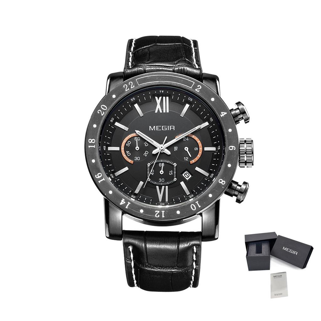 MEGIR Luxury Men's Business Watches Chronograph Waterproof Stainless Steel Quartz Watch Calendar Male Clock Reloj Hombre 3008