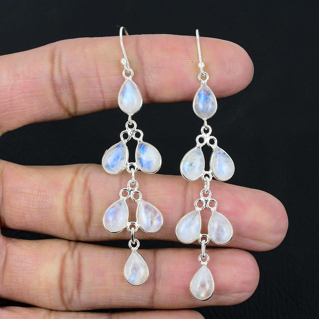 Серьги из натурального радужного лунного камня, твердые серьги из стерлингового серебра 925 пробы, серьги ручной работы, ювелирные изделия, подарок для женщин и девочек, E-589