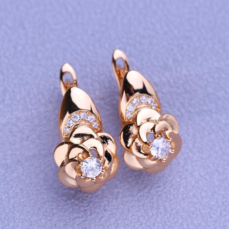 MINTHA Clip Earrings Trendy Fashion Jewelry Cubic Zirconia Earrings For Women Flower Rose Gold Color Earrings
