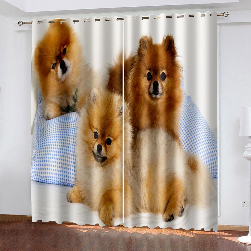 3D Print Cheap Modern Animal Dog Cute Semi Blackout Polyester Kids Window Curtain In the Living Room Bedroom Home Decor Hooks
