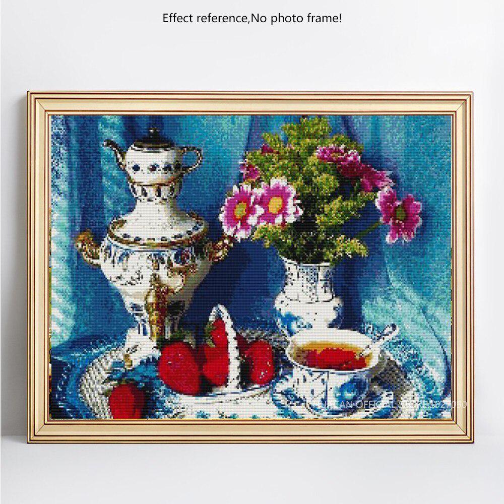 Full Diamond Round Diy Painting Flower And Tea Diamond Embroidery Mosaicfull Display Picture